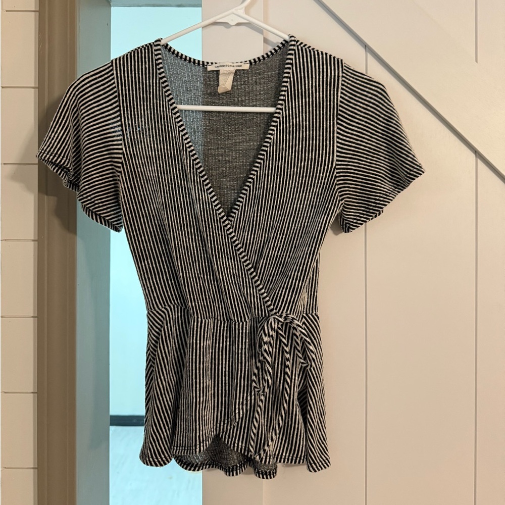 Caution To The Wind Black and White Striped Blouse